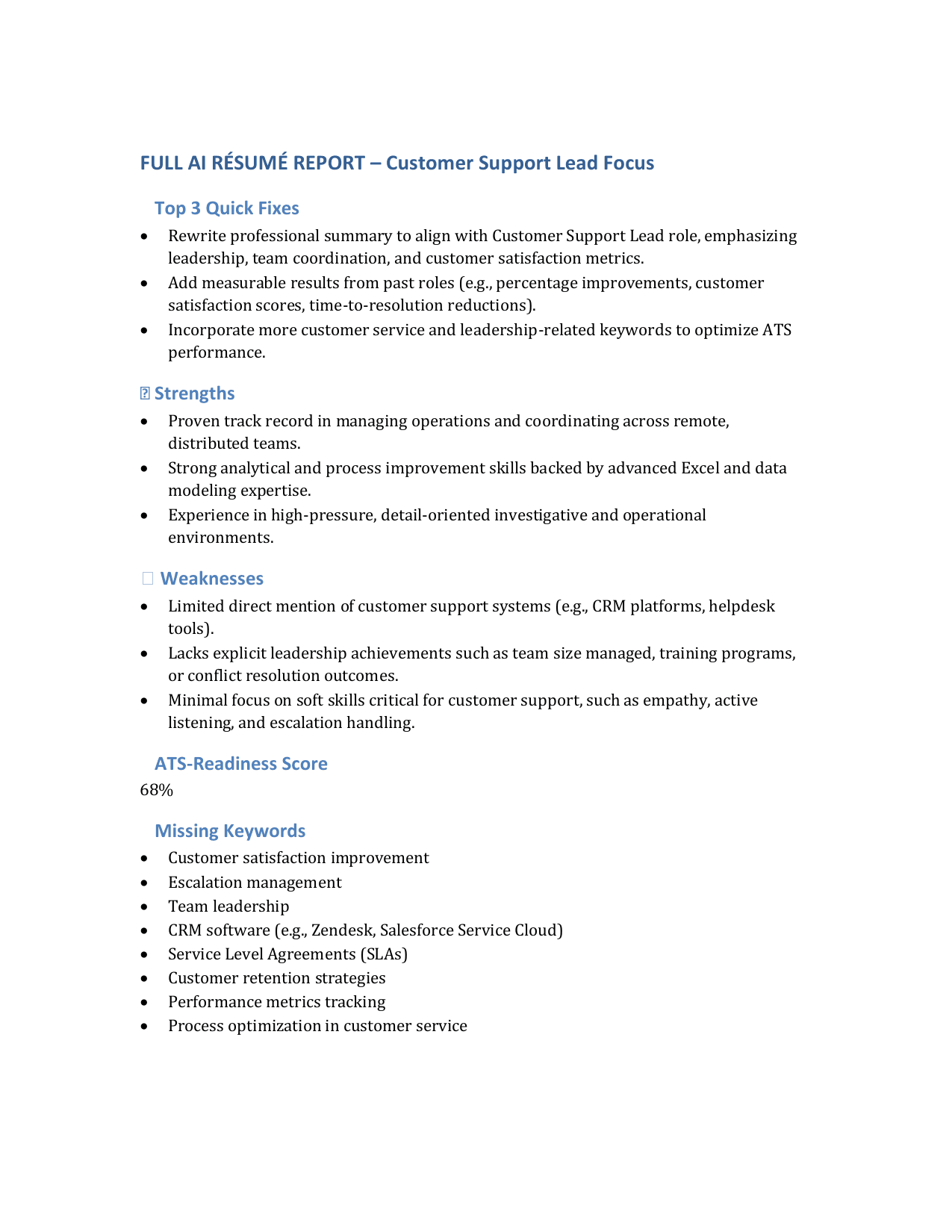 Sample Hervat resume analysis report